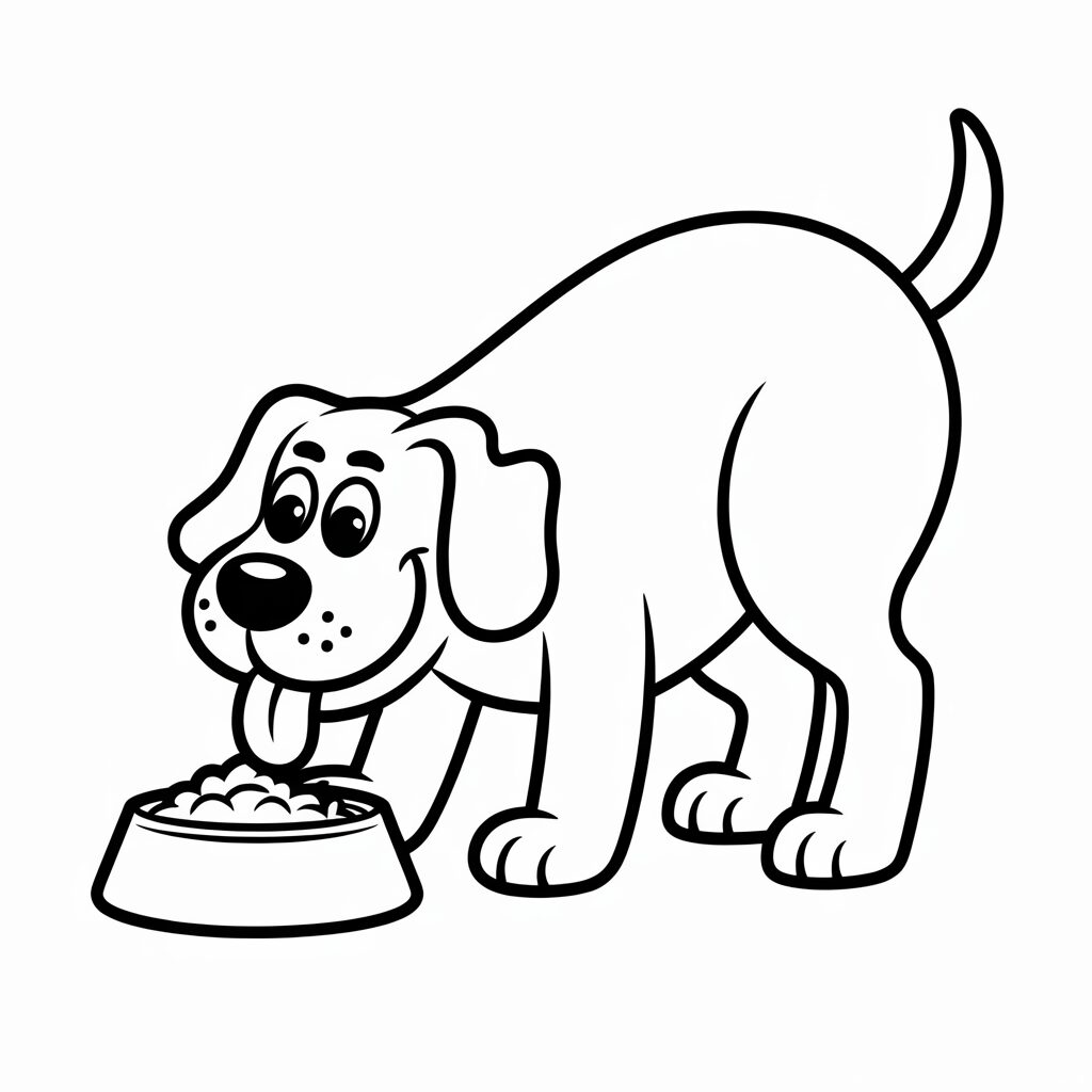 Dog eating coloring page