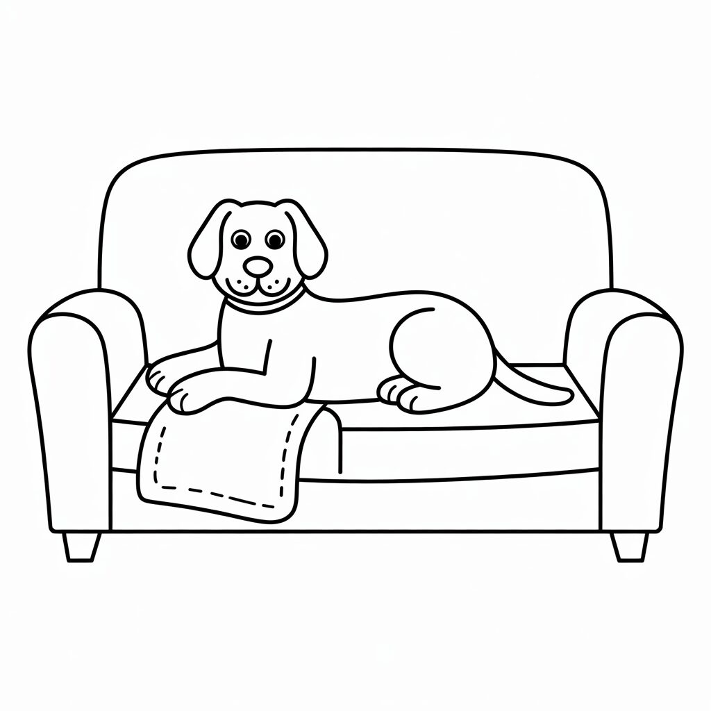 Dog on the couch coloring page