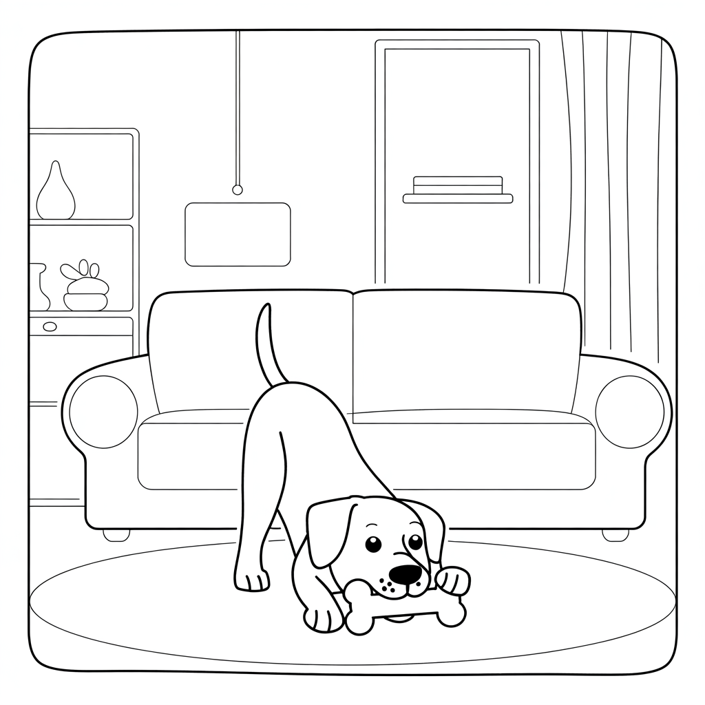 Dog playing with bone coloring page
