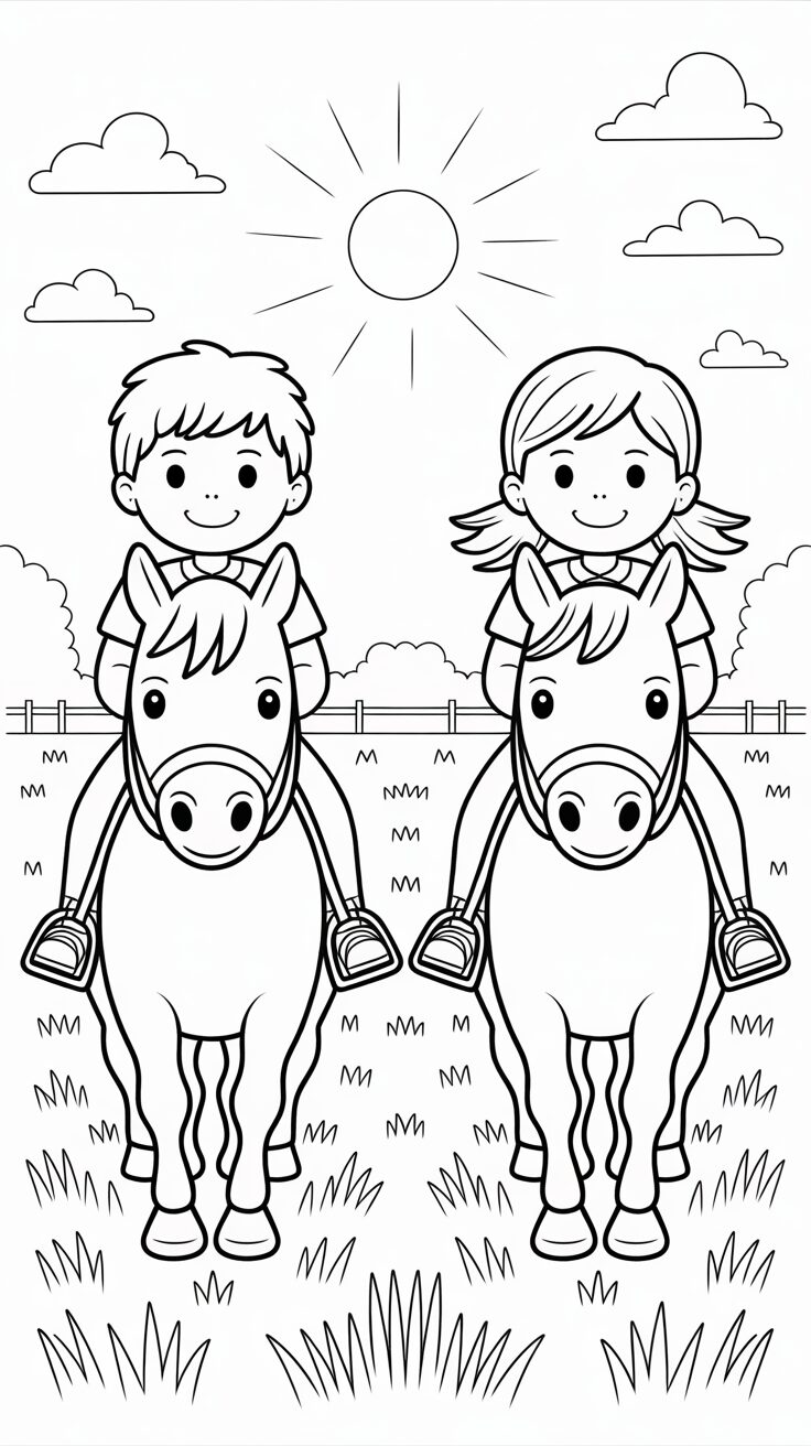 Kids Horse Riding Coloring Page