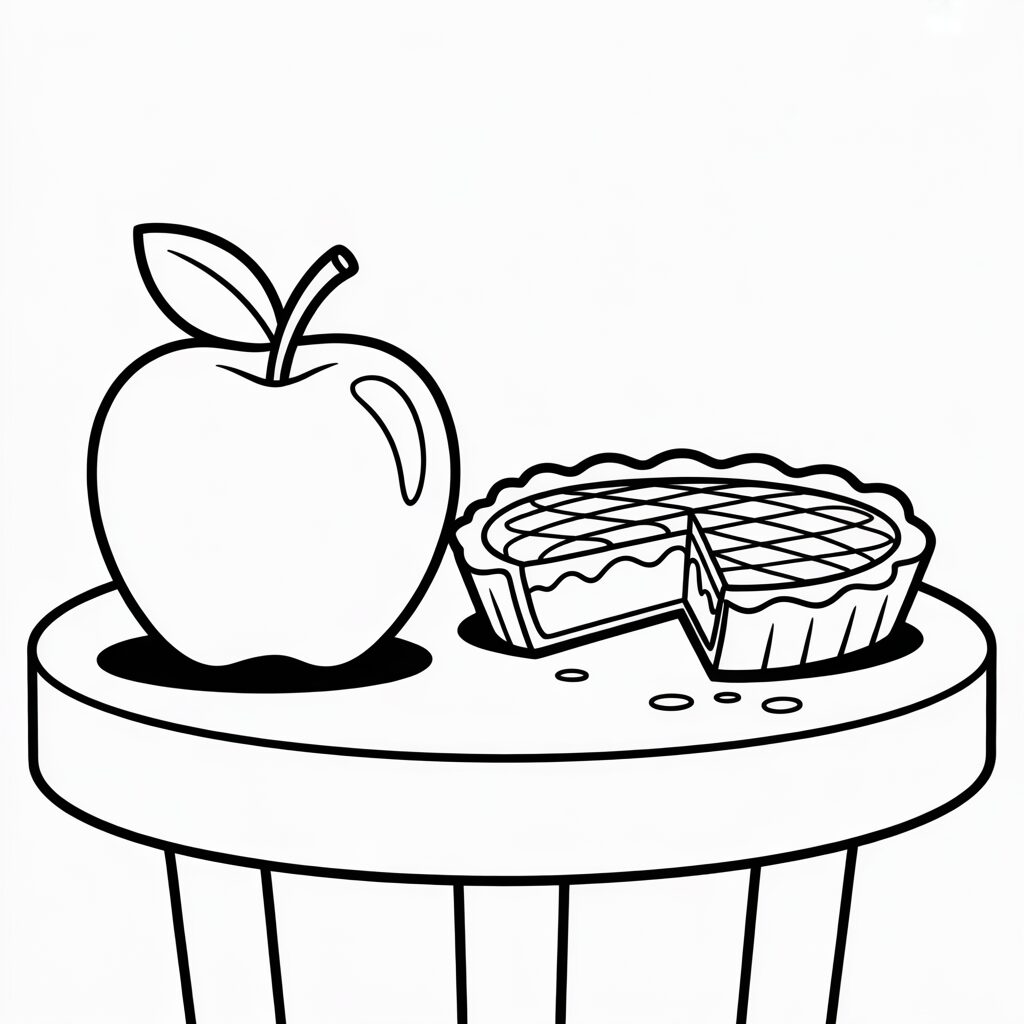 Coloring Page Table with an Apple and Half an Apple Pie