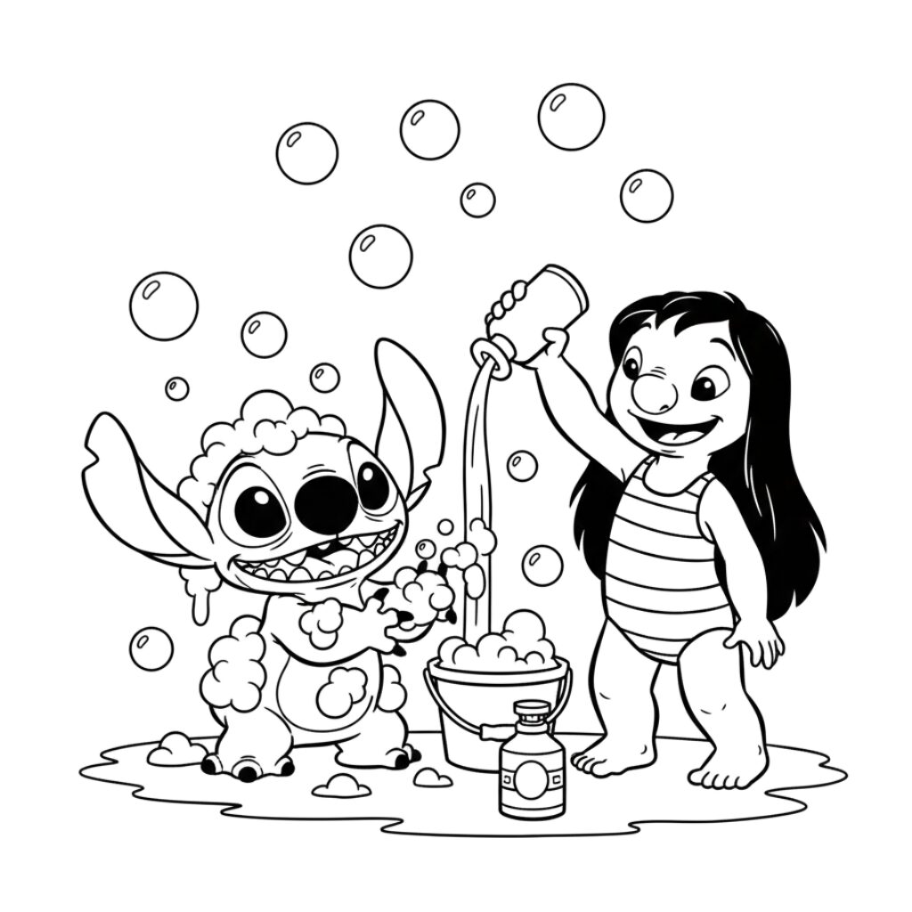 Stitch bubble bath coloring page