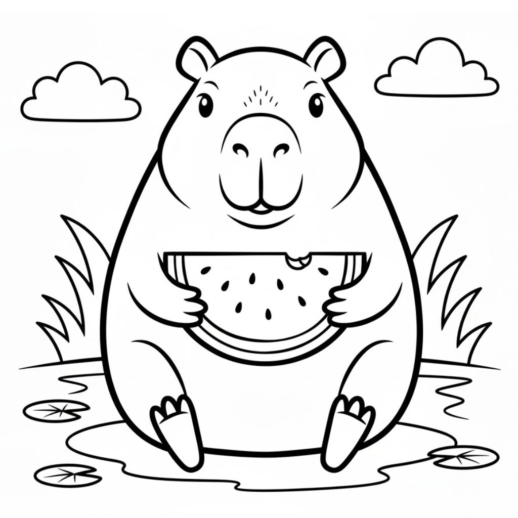 cute capybara coloring page