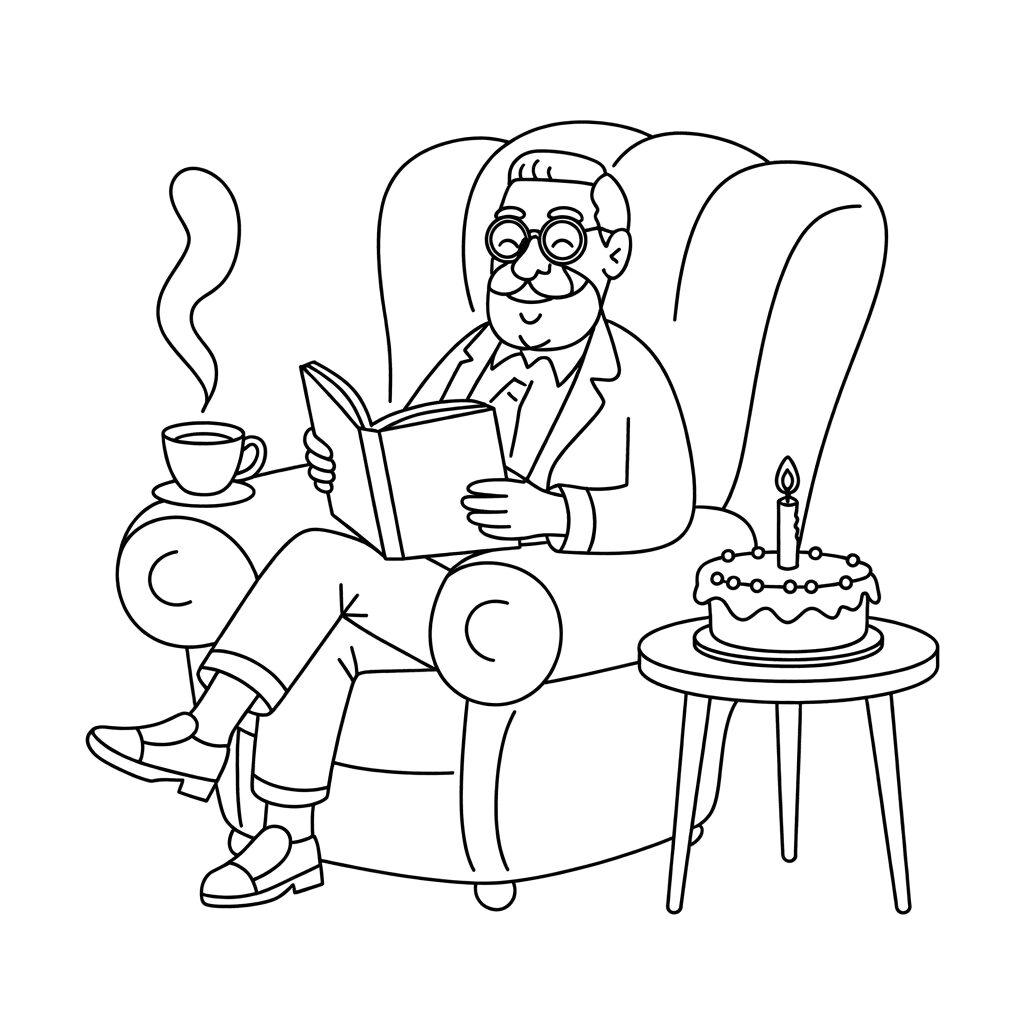 coloring page birthday grandpa