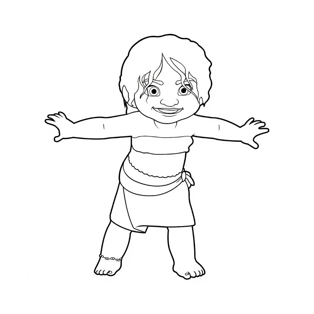 Baby Moana coloring page with open arms
