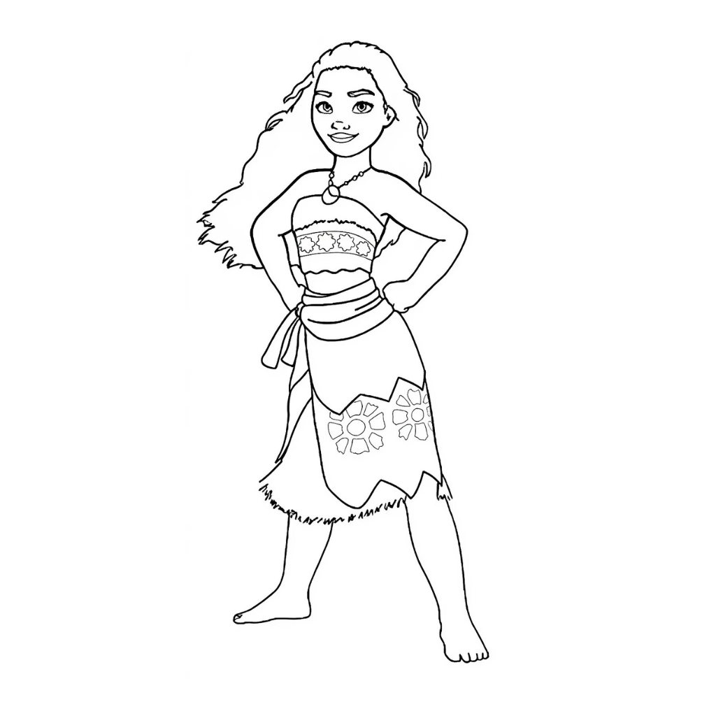 Moana coloring page standing confidently