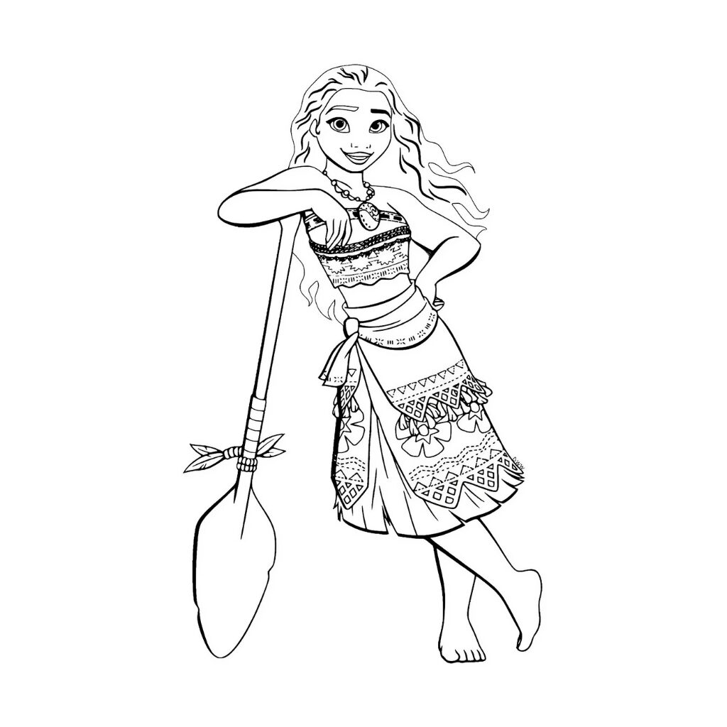 Moana coloring pages with a paddle