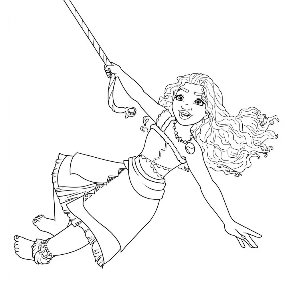 Moana coloring pages swinging through the air