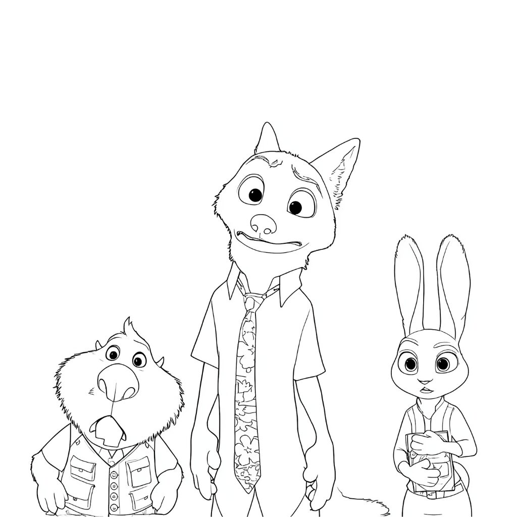 Nick, Judy, and Nibbles standing next to each other