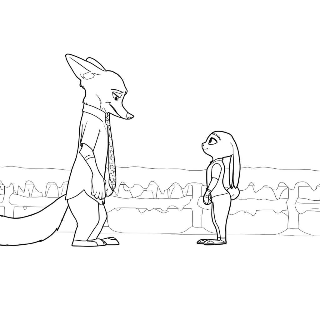 Nick and Judy stand facing each other on a bridge