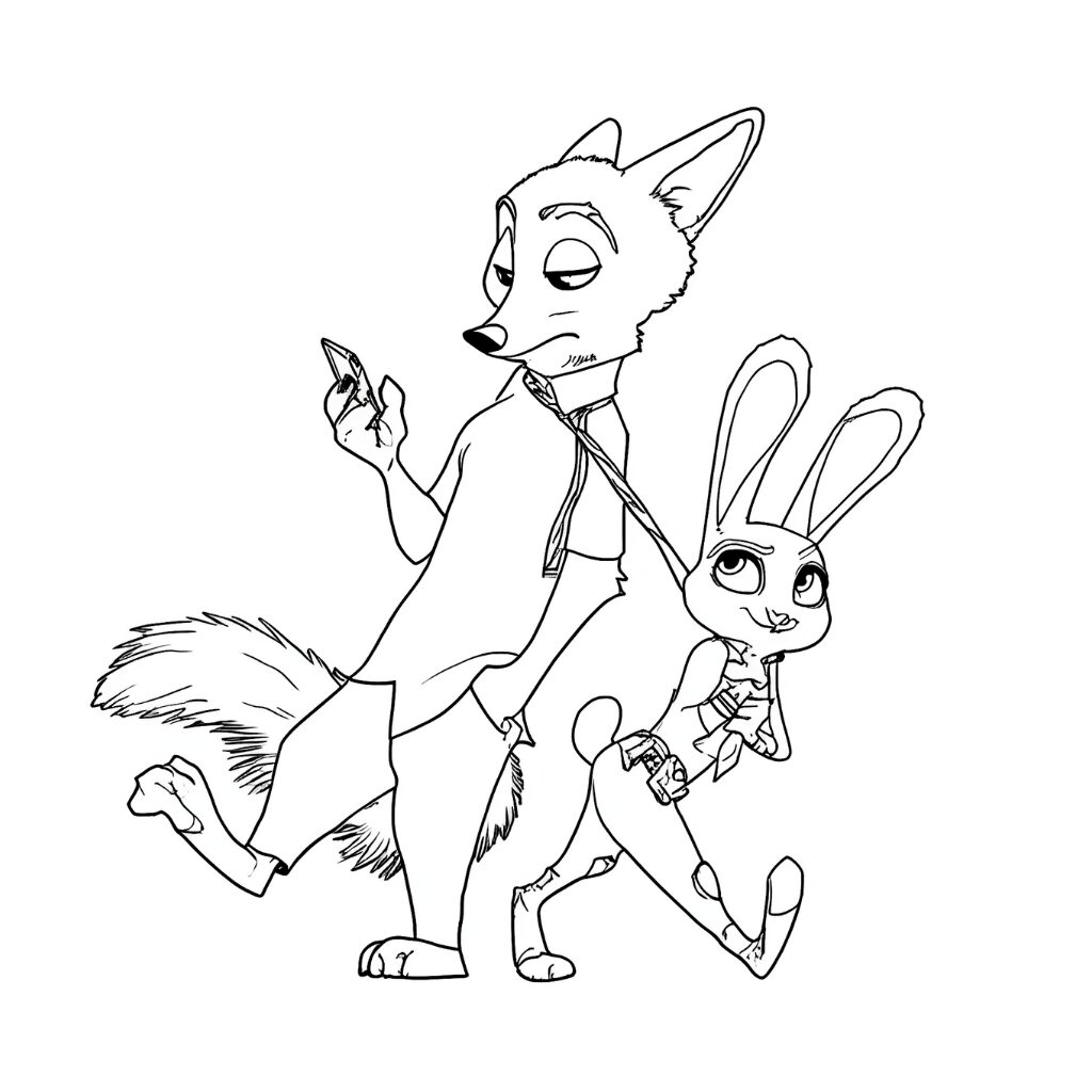 Nick holds a phone while Judy pulls his arm